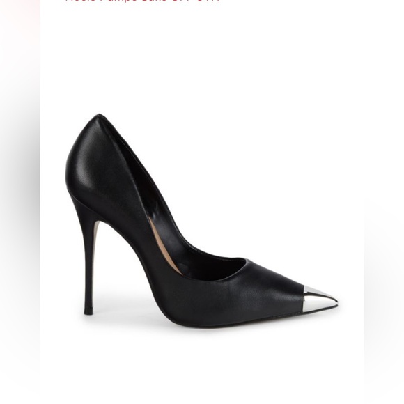 NWT SAKS FIFTH AVENUE BLACK PUMPS WITH CHROME TIP size 9M - Picture 1 of 7